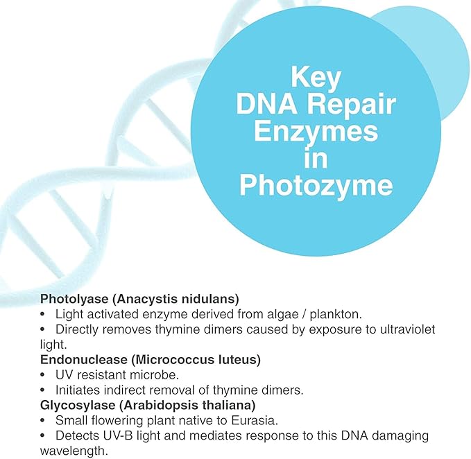 PHOTOZYME DNA Repair Anti Aging Body Lotion Complex with DNA Enzymes + Omega 3 + 6 | Moisturizing, Hydrating, + Nourishing Skin Cream to Repair Sun Damage | Fragrance Free, Unscented | 8 Fl. Oz