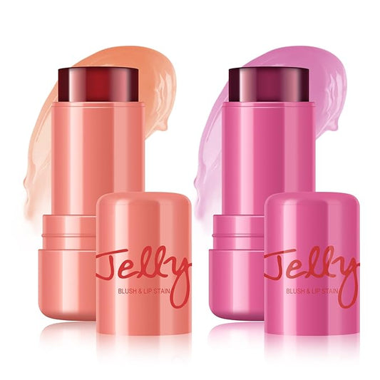 2Pcs Water Jelly Tint Blush,Jelly Blush Lip Cheek Coral+#04 Berry