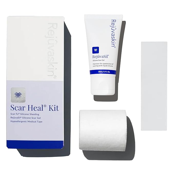 Rejuvaskin Scar Heal Kit for Small to Medium Scars, Soften, Flatten, Reduce and Recover, Silicone Sheeting, RejuvaSil Gel & Medical Tape, 1.5" x 5"