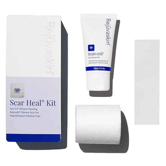 Rejuvaskin Scar Heal Kit for Small to Medium Scars, Soften, Flatten, Reduce and Recover, Silicone Sheeting, RejuvaSil Gel & Medical Tape, 1.5" x 5"