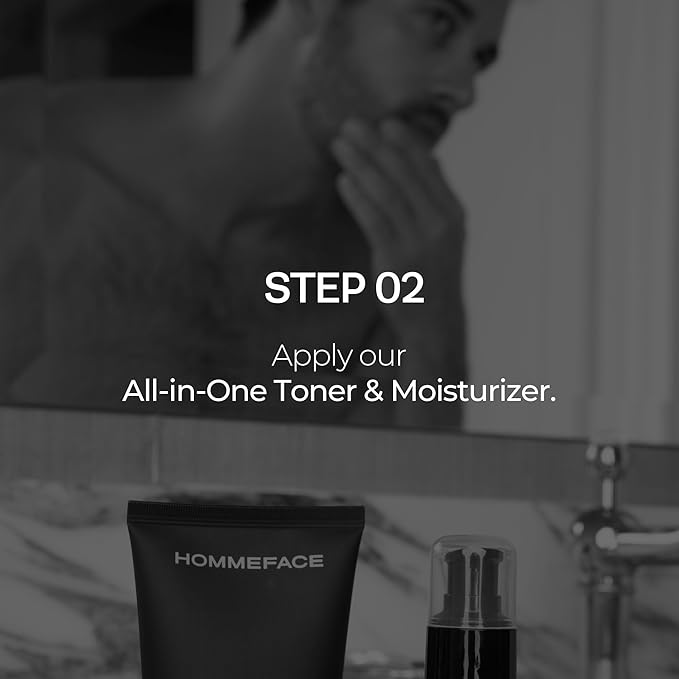HOMMEFACE Men’s Easy Duo Skin Care Set, 2-Step Daily Routine Kit with Facial Cleanser and 2-in-1 Face Toner & Moisturizer for Men, For Oily & Acne-Prone Skin, 9.29 fl.oz.