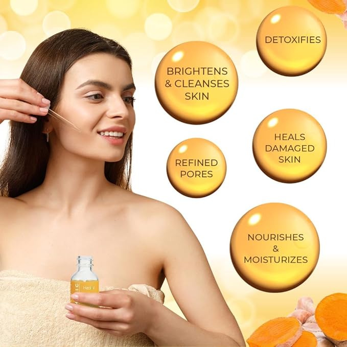 Turmeric Oil for Face & Body - All Natural Turmeric Skin Brightening Oil for Dark Spots - Turmeric Facial Repair Serum Cleanses Skin, Fights Acne, Evens Tone, Heals Scars - Turmeric Serum for All Skin