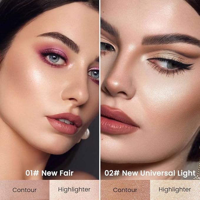 Kaely 2Pcs Cream Bronzer Highlighter Stick,Face Shaping Contouring Shades Makeup,01+02