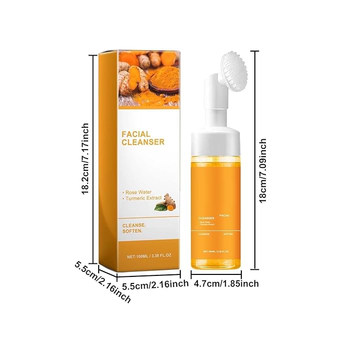 Yaper Turmeric Facial Cleanser, Helps Face Deep Clean PoresScrub Exfoliating Turmeric Glow Face Wash With Brush. ﻿(1Pcs)