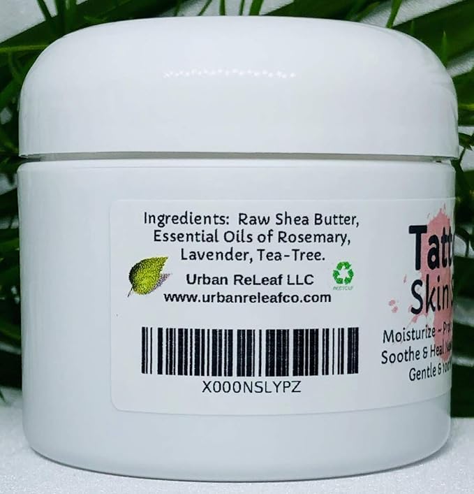 Urban ReLeaf TATTOO SKIN SILK! Calm new ink fast! Brighten old tats! 100% Natural Shea Butter Salve Ointment, Cream Lotion Protect! Vegan. Healing Botanicals! Soothe crusty and tight skin.