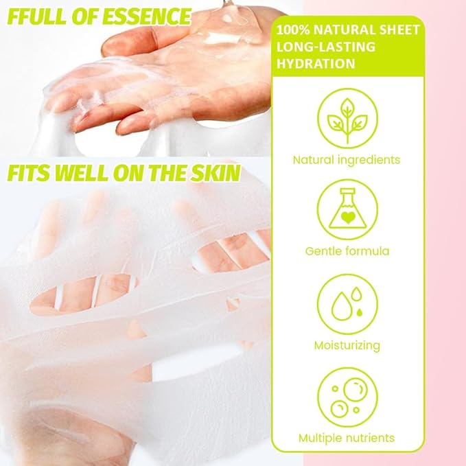 8 Pack Avocado Face Sheet Mask Skincare,Hydrating Face Mask For Sensitive Skin,Moisturize,Soothing,Nourish for All Skin Types,Natural Spa Party Facial Mask Skincare Set for Women Men Girls