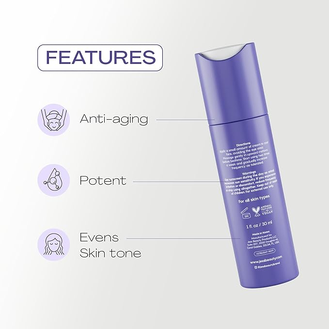 JESS BEAUTY | Skin Care Retinol Cream Centella Asiatica & Hyaluronic Acid Retinol Night Face Moisturizer Face Cream 1 fl. oz