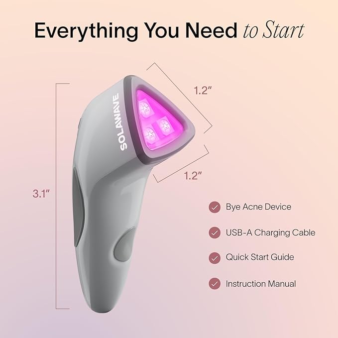 Solawave Bye Acne Spot Treatment | Blue & Red Light Therapy Device for Pimples & Zits | Face Wand Reduces Inflammation, Redness, & Appearance of Blemishes | 3-Min Sessions at Home for Clearer Skin