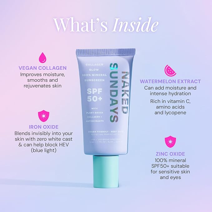 SPF50+ Collagen Glow 100% Mineral Sunscreen, Hydrating 100% Glow () 50ml