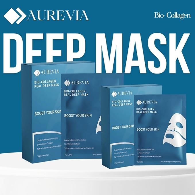 5-Pack Bio-Collagen Hydrogel Face Masks | Overnight Hydrating Sheet Mask for Women, Anti-Aging, Wrinkle Reduction & Pore Minimizing Skincare