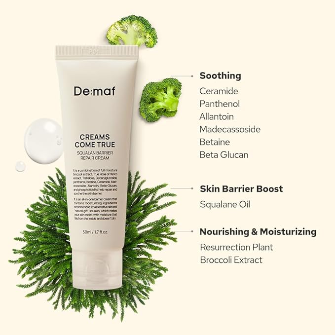 Creams Come True Squalane Barrier Repair Cream | Korean Face Moisturizer with Squalane Oil, Ceramides & Panthenol | K Beauty Skincare for Glass Skin (1.7 fl oz)