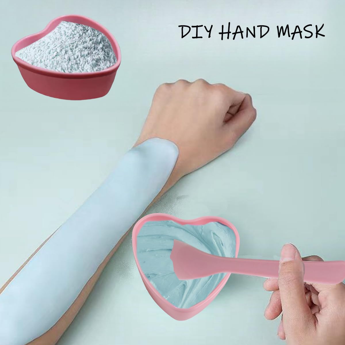 icyhey 5 Pairs Pink Heart-shaped Plastic Facial Mask Mixing Bowls Set with Spatulas - DIY Skincare Mixing Tool Kit, Mud Masks, Home Salon, and Beauty Salon Use, Face Mask Applicator Tool(5Pcs)