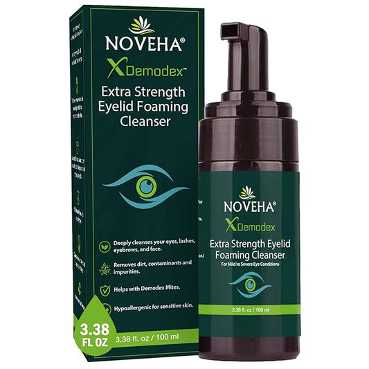 Demodex Eyelid Cleanser Foam | Extra Strength Tea Tree Oil Formula | Daily Face Wash For Eyelash, Demodex, MGD, Stye Eyes, Eye Irritations & Skin Dryness, 3.38 fl oz (100ml)