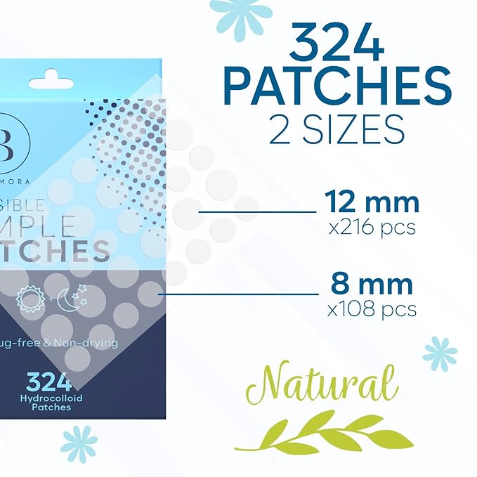 Invisible Pimple Patches for Face (324 Count), Zit Patches for Blemishes, Hydrocolloid Bandages, Zit Stickers for Face - S/L Sizes