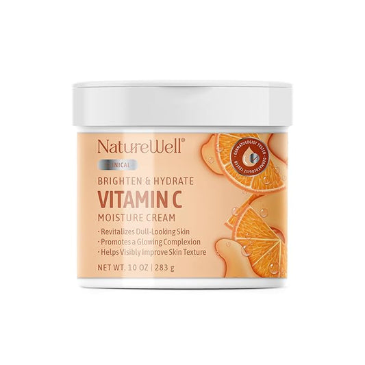 NATURE WELL Clinical Brighten & Hydrate Vitamin C Moisture Cream Skincare for Face & Body Revitalizes Dull-Looking Skin, Promotes A Glowing Complexion (10 Ounce (Pack of 1))