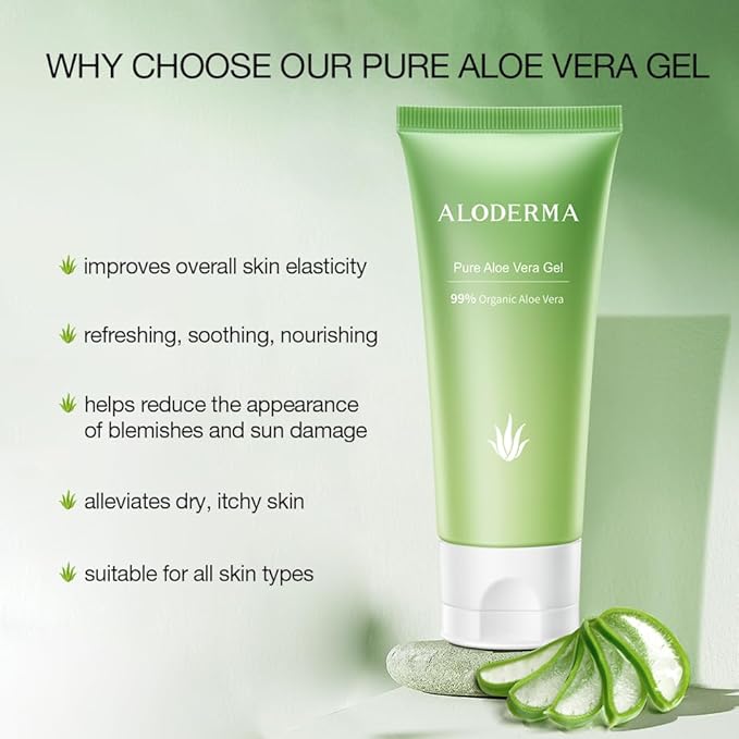 Aloderma 99% Organic Aloe Vera Gel for Face Made within 12 Hours of Harvest, Natural Hydrating Pure Aloe Vera Gel for Soothing Skincare, Moisturizing Aloe Gel for Skin, Face, Sensitive Skin, 4oz - 3ct
