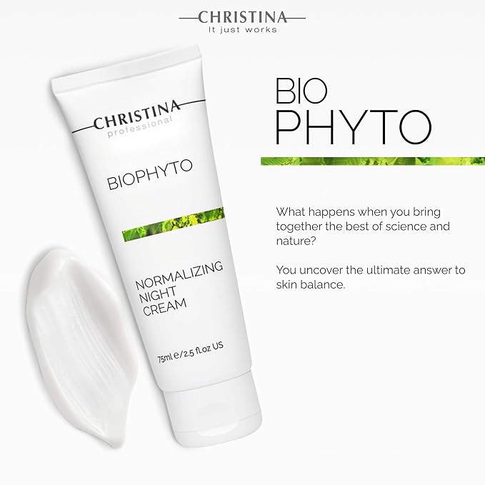 -CHRISTINA- Bio Phyto Normalizing Night Cream with Hyaluronic Acid & Vitamin E | Stress Reducing& Barrier Strengthening Night Cream for Face for Oily & Combination Skin 75ml