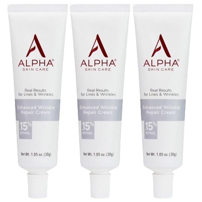 Alpha Skin Care Enhanced Wrinkle Repair Cream, Anti-Aging Formula, 0.15% Retinol with Vitamins A, C & E, Reduces Lines & Wrinkles, For All Skin Types, 1.05 oz, White, 3 Pack