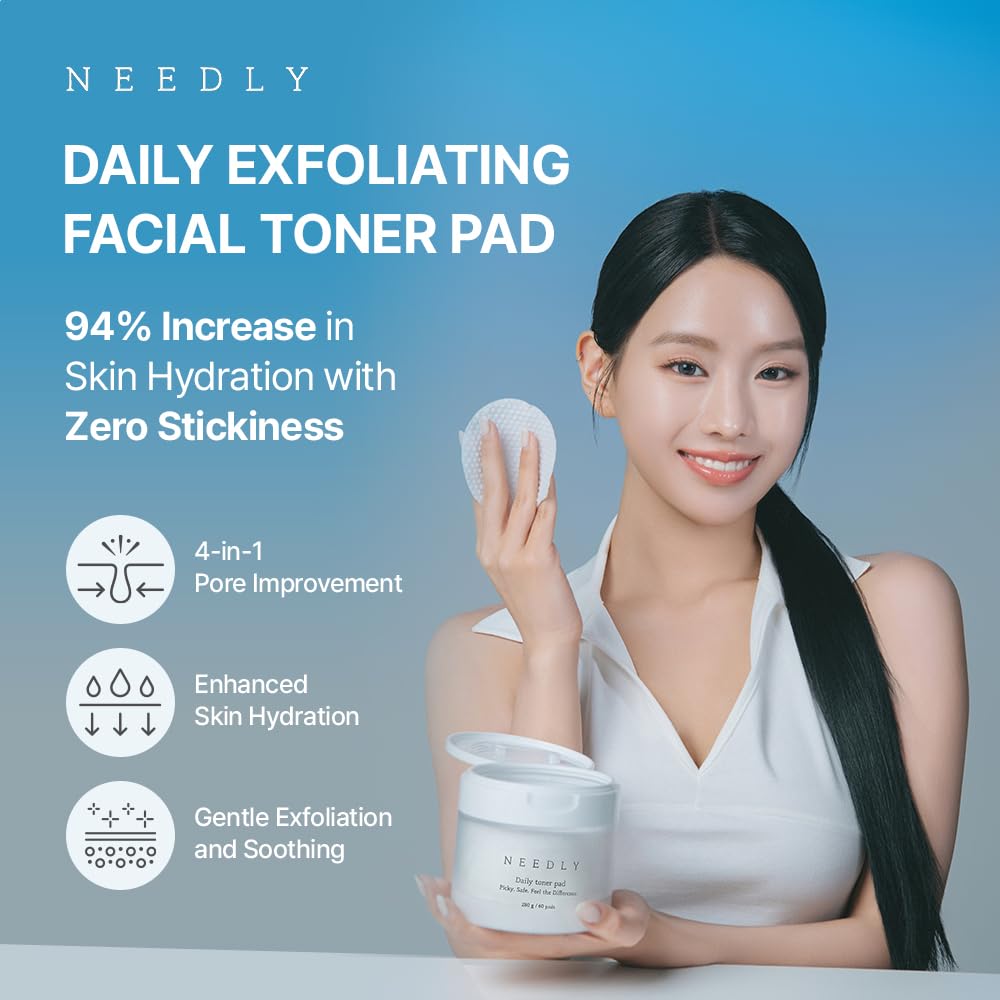 Needly Daily Toner Pad I Exfoliating Pads for Face with BHA & PHA, Deep Hydration, Pore Minimizer for Face, Centella, Tea Tree, High Volume Essence, Extra Large Cotton Pad, Korean Skin Care (80 Pads)