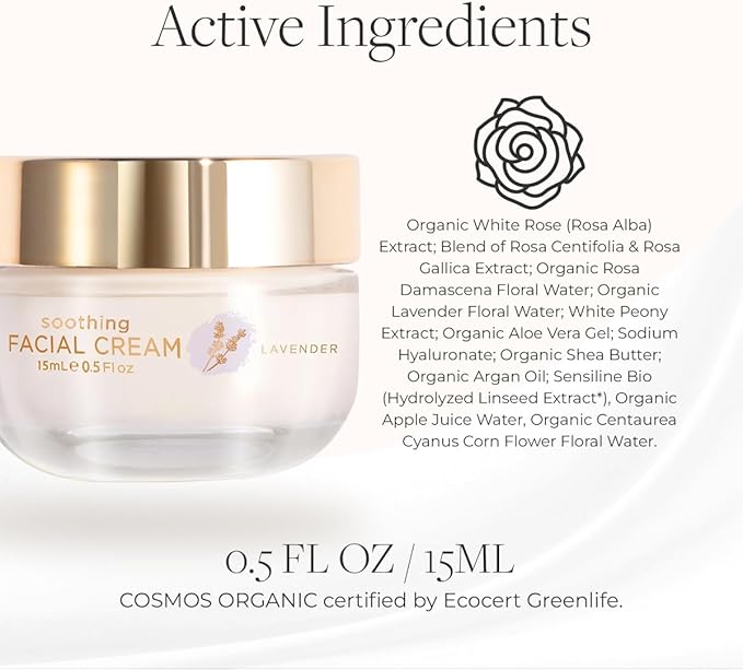 Fleurissent Soothing Facial Cream with Lavender – Long-Lasting Hydration, 6-Flower Fusion, Antioxidant-Rich Botanicals, Supports Smooth & Healthy-Looking Skin, Nourishing & Moisturizing, 0.5FLOZ(15ML)