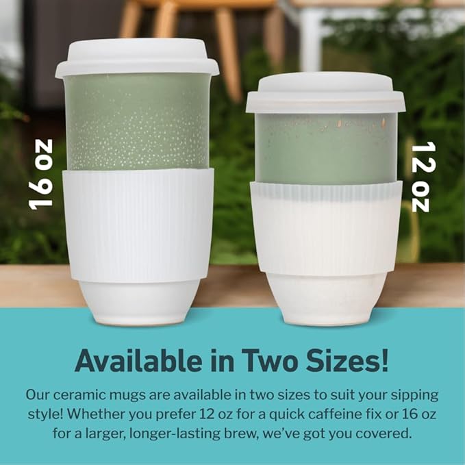 NOVA CERAMICS Travel Mug - Tea Tumbler– Microwave & Dishwasher Safe Coffee Mug Green & White Tumbler - Gifts For Women Men Him Her – 16oz – Sage Green