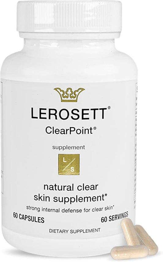 LEROSETT ClearPoint Anti Acne Pills, Natural Supplements for Hormonal & Cystic Acne Treatment for Oily Skin & Breakouts. 60 Caps