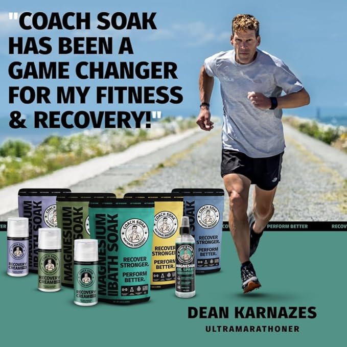 Coach Soak Magnesium Cream with MSM in Pump Bottle - Natural Recovery Cream with Magnesium Chloride & Menthol - Fast-Absorbing for Muscles & Joints, Eucalyptus 3.4oz