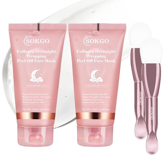 Collagen Overnight Wrapping Mask, Intensive Hydration Anti Aging Overnight Skin Treatment, Boosts Elasticity and Firmness, Revitalizes Dull Skin Reduces Fine Lines and Wrinkles (2PCS)
