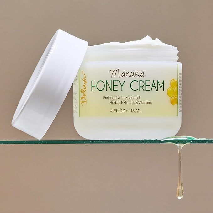 Deluvia Manuka Honey Cream | Hydrating & Soothing Moisturizer Face & Body Lotion | for Sensitive Skin, Eczema, Psoriasis & Dermatitis | 4 ounce