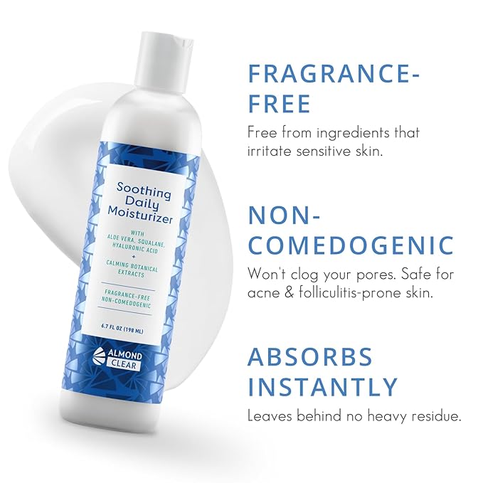 Soothing Daily Moisturizer | Lightweight Hydrating Moisturizer for Acne-Prone Skin on Face and Body | Mandelic Acid, Aloe Vera, Squalane, Hyaluronic Acid & Botanical Extracts | 6.7 oz