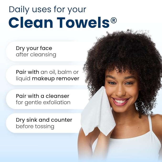 Clean Skin Club Clean Towels XL™️, 100% USDA Biobased Face Towel, Disposable Face Towelette, Eczema Association Accepted, Makeup Remover Dry Wipes, Ultra Soft, 150 Ct, 3 Pack