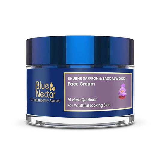 Blue Nectar Face Cream for Women for Aging Skin | Ayurvedic Daily Face Moisturizer for Women with Kumkumadi Saffron Oil for Skin | Hydrating Day & Night Cream (14 Herbs, 1.7 Oz)