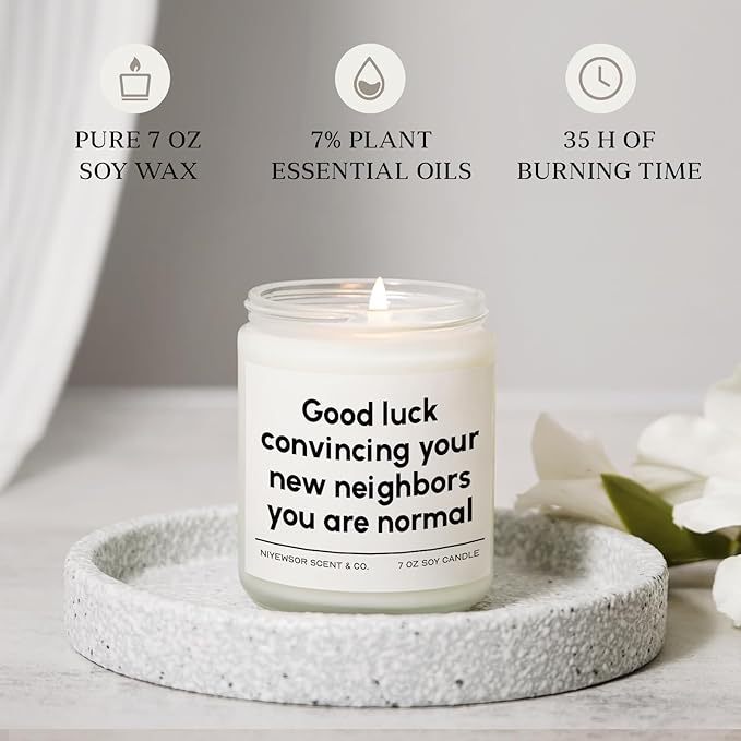 Niyewsor House Warming Gifts, New House/Home Candle, Funny Housewarming Gift for Friends, New Homeowner Gifts, First Apartment Essentials, Moving Away Gift, Handmade, 7oz