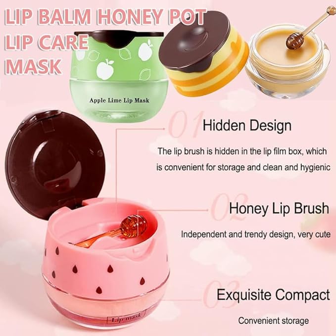 3PCS Bee Lip Balm Honey Pot,Honey&Apple Lime)