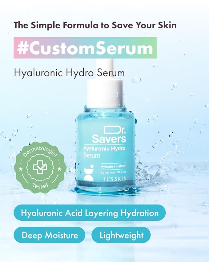 IT’S SKIN Dr.Savers Hyaluronic Acid Hydro Serum 1.01 fl.oz, Deep Hydration Moisturzing Serum with Hyaluronic Acid and Panthenol, Lightweight Non Sticky Moisturizer for Sensitive Skin, Korean Skincare