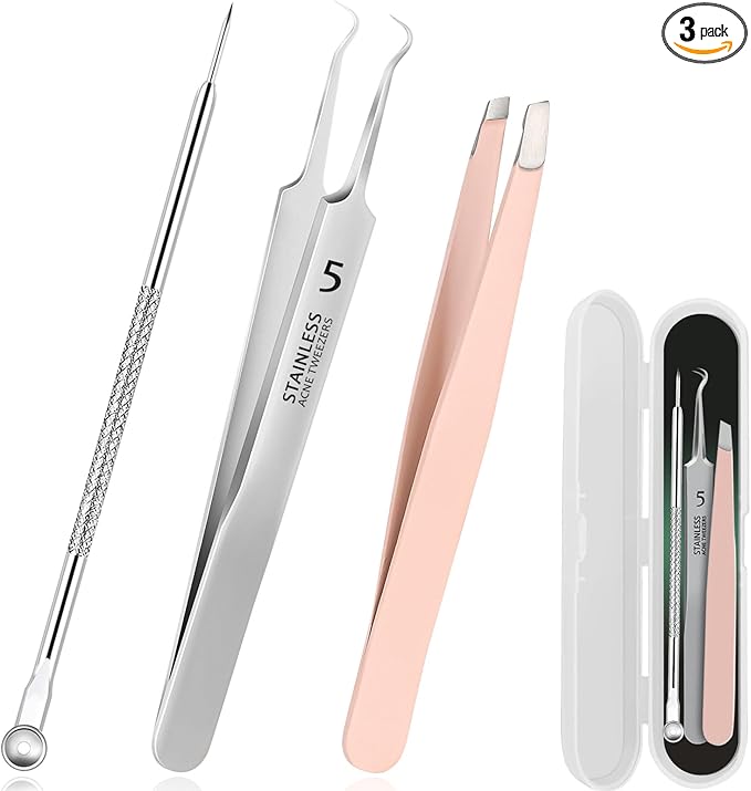 WSYUB Blackhead Tweezers, Pimple Popper Tool Kit, Blackhead Extractor,Ingrown Hair Tweezers, Blemish and Blackhead Removal Tools
