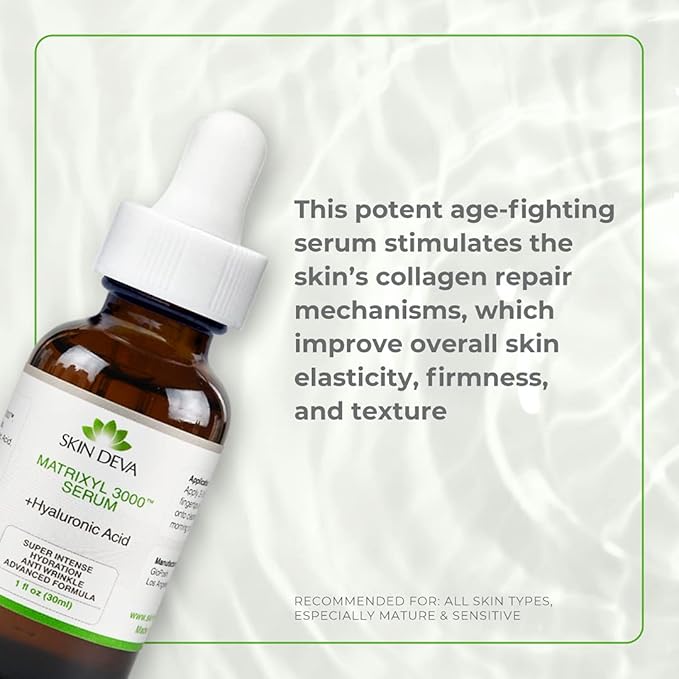 SKIN DEVA 1 fl oz Matrixyl 3000 with Hyaluronic Acid Serum Peptides Serum For Face Hydration with Hyaluronic Acid Stimulates Collagen Repair Mechanisms Lightweight Anti Aging Moisturizer