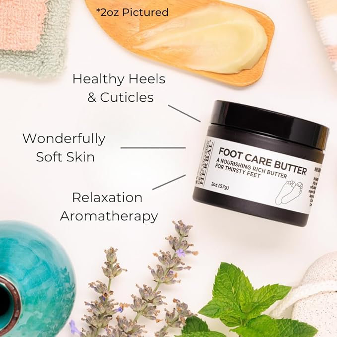 Foot Care Butter, Heel Balm, Foot Balm, Repair Cream for Dry Cracked Heels & Feet, Lavender, Tea Tree & Peppermint, 100% Recycled Plastic Jar, Ora's Amazing Herbal, 2 oz