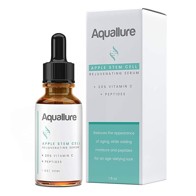Exfoliating Face Scrub (1.69 oz) - Aquallure Apple Stem Cell Rejuvenating Serum (1 oz) - Anti Aging - Pore Refining Microdermabrasion - Green Tea, Peptides & Hyaluronic Acid (2 items)