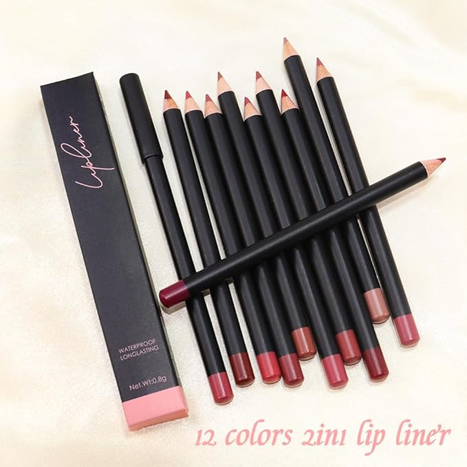 2 Pcs Natural Nude Brown Beige Colors Lip Liner Lipstick Pencils Set for Daily Makeup,Easy to Apply & Remove,Waterproof 312N#