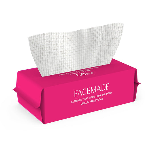 FACEMADE 50 Count (Soft Pack) XL Disposable Face Towels, Ultra Thick Face Towelettes Disposable, Clean Facial Towels for Makeup Remover, Skincare, USDA Certified 100% Biobased