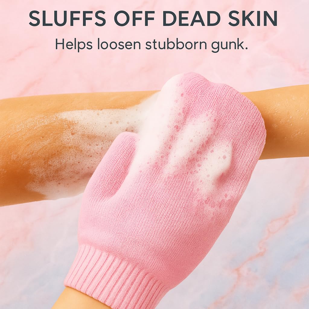 Exfoliating Mitt Glove for Dead Skin – Smooth Body Scrub Shower & Bath Set with Korean Finger + Mitt Combo & 5 Grain AHA Soap Set– Skin Care Exfoliator Gloves & Bar