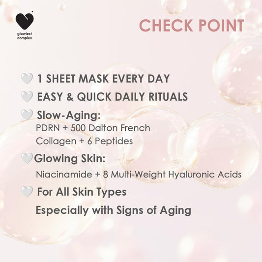 glowiest DREAM GLOW BEAUTY MASK (30ea) (Collagen + Salmon PDRN Daily Sheet Mask) – Korean Skincare Face Mask for Anti-Aging, Hydrating & Brightening, K-Beauty Facial Mask with Marine Collagen & PDRN