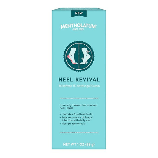 Mentholatum Heel Revival, Persistent Cracked Heel Repair Treatment, 1% Tolnaftate Antifungal Cream, Antifungal Foot Treatment, Eliminates & Prevents Fungus, 1 OZ
