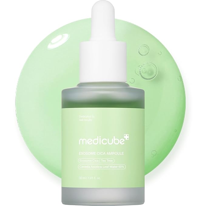 Medicube Exosome Cica Tea Tree Ampoule for Sensitive Skin with Centella Asiatica help reduce redness and breakouts. Low-irritating, Moisturizing & Soothing Serum | Korean Skincare | 30ml