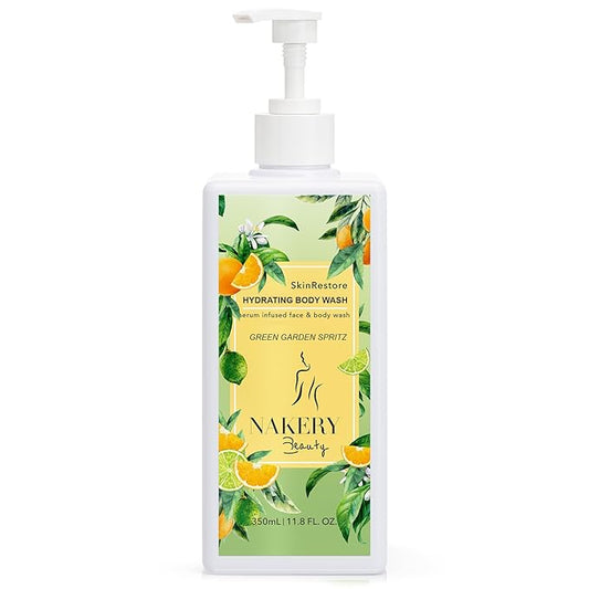Nakery SkinRestore Hydrating Face & Body Wash with Hyaluronic Acid - Body Wash for Sensitive Skin - Foaming Face Wash & Oil Cleanser for Women 350ml - Sulfate Free & Cruelty Free - Green Garden Spritz