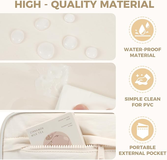 Toiletry Bag For women,Portable Hanging Organizer,4 Leakproof Compartment for full-sized Conditioner, Brushes Set, Makeup Accessories,Visible and easy to access.L-beige