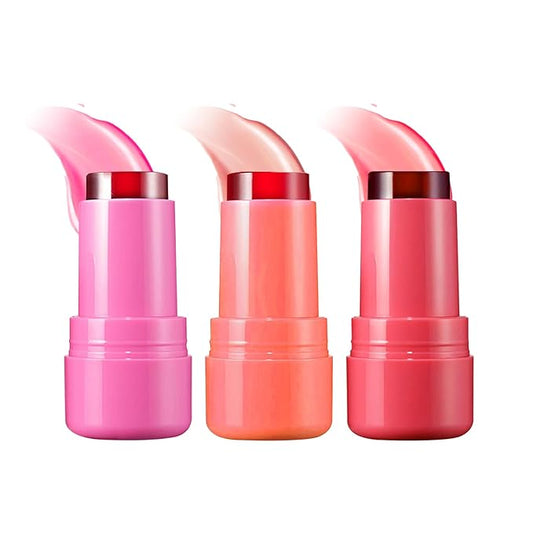 3PCS Milk Cooling Water Jelly Tint Stick Water Tint Milk Jelly Blush Tint Stick Lip and Cheek Stain Multi-Use Jelly Lip Tint Stain Non-sticky Makeup Stick(Pink+Coral+Red)