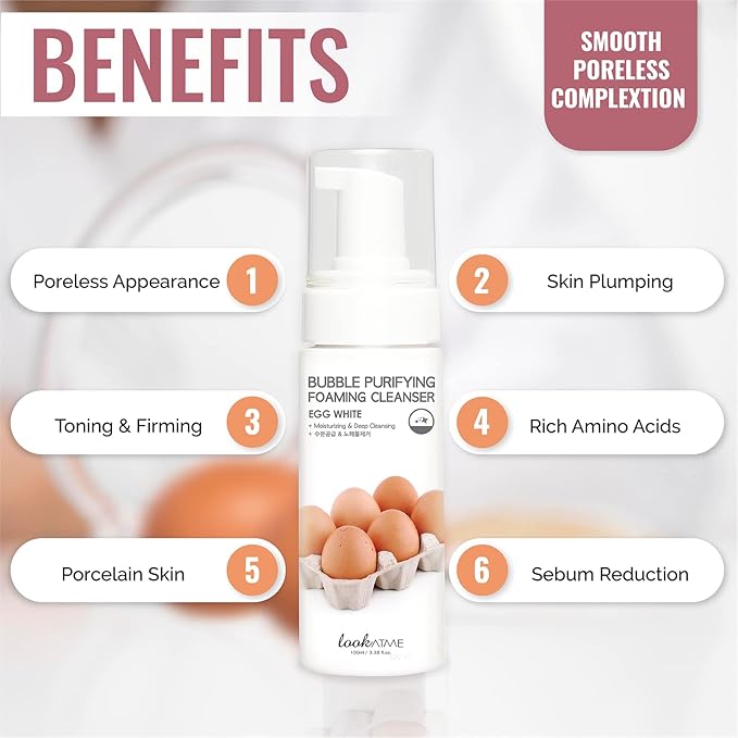 Korean Face Wash for Sensitive Skin - Water Based Bubble Skincare Cleanser - K Beauty Natural Acne Foaming Cleaner - Hydrating Skin Care Cleansing Foam with Low pH - Egg