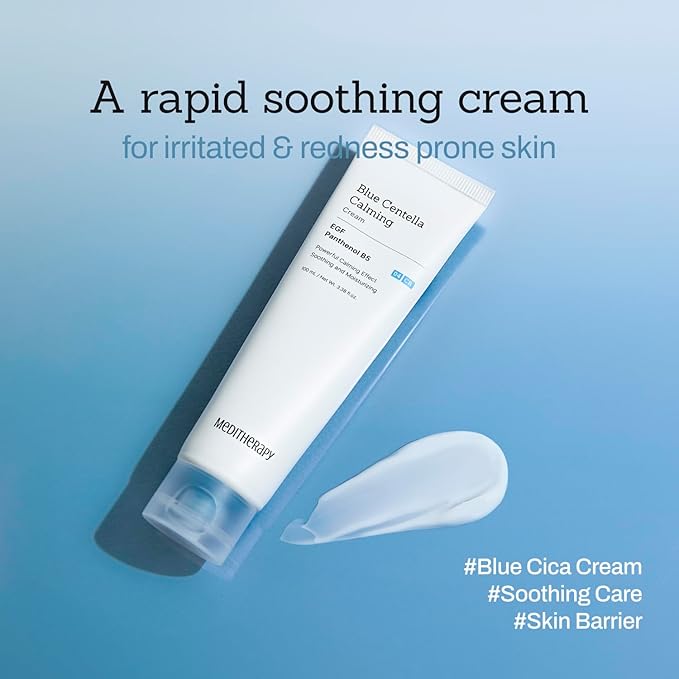 Blue Centella Calming Cream - Hydrating Korean Face Moisturizer - Rapid Soothing Moisturizer Face Cream for All Types - Strengthening Skin Barrier for Glowing Skin - Non-Clogging Pore 3.38 fl oz.